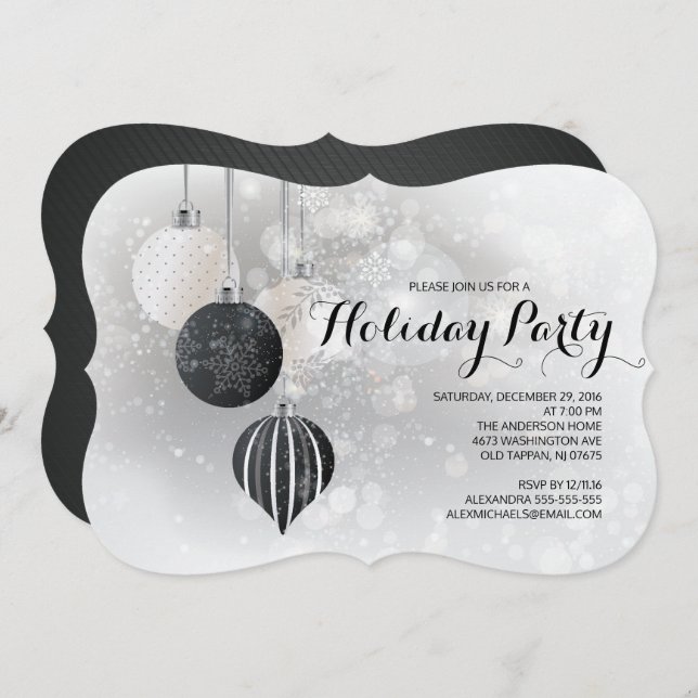 Festive Black & White Holiday Party Invitation (Front/Back)