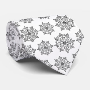 Festive Black white snowflake tiled pattern Tie