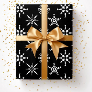 Festive Black Winter Snowflake Pattern Christmas Wrapping Paper