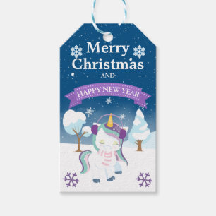 Festive Blue and Purple Christmas Unicorn Gift Tags