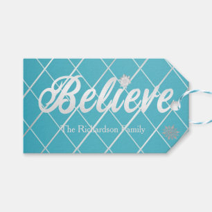 Festive Blue and Silver 'Believe' Holiday  Gift Tags