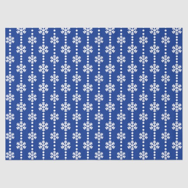 Festive Blue and White Winter Snowflakes Pattern Tissue Paper (Front)