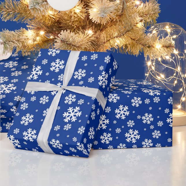 Festive Blue and White Winter Snowflakes Pattern Wrapping Paper (Holidays)