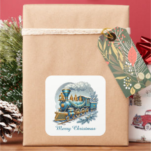 Festive blue Christmas customisable train Square Sticker