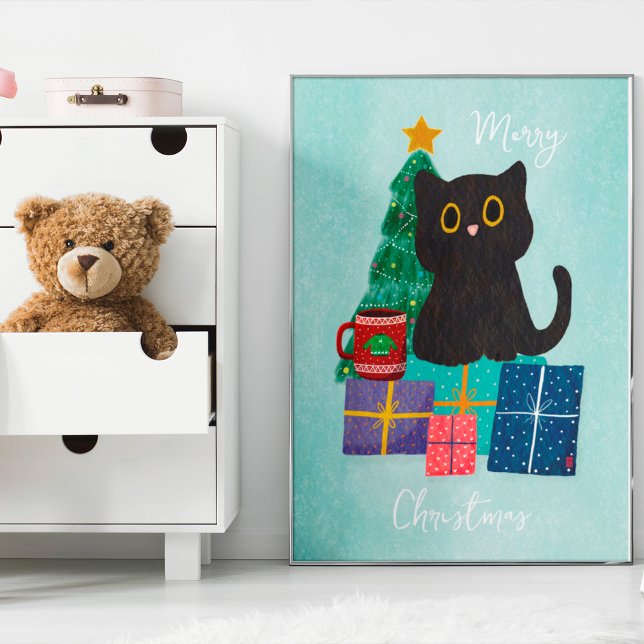 Festive Blue Christmas Cute Cat Coffee Wall Art (Creator Uploaded)