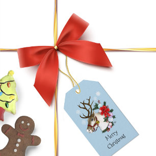 Festive Blue Christmas Reindeer Wreath Gift Tags