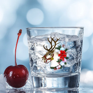 Festive Blue Christmas Reindeer Wreath Shot Glass