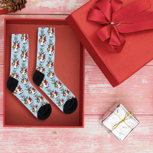 Festive Blue Christmas Reindeer Wreath Socks
