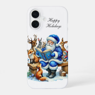 Festive blue Christmas Santa customisable  iPhone 16 Case