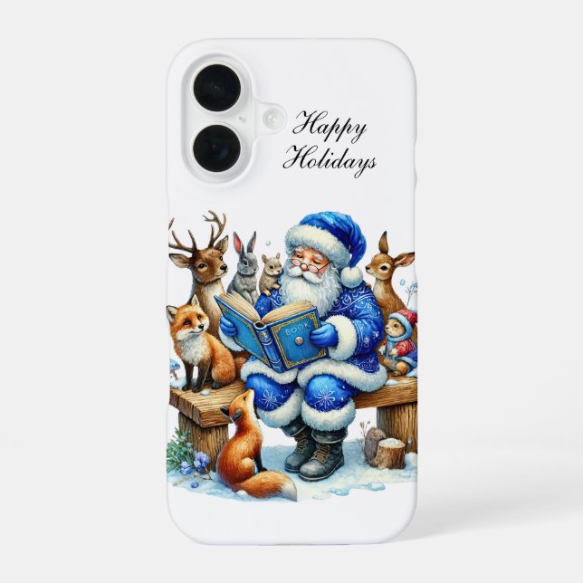 Festive blue Christmas Santa customisable  iPhone 16 Case (Back)