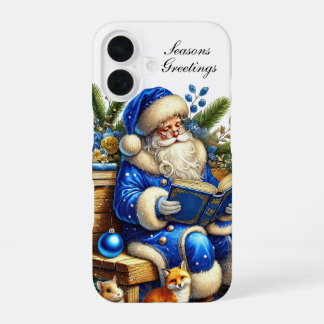 Festive blue Christmas Santa customisable iPhone 16 Case