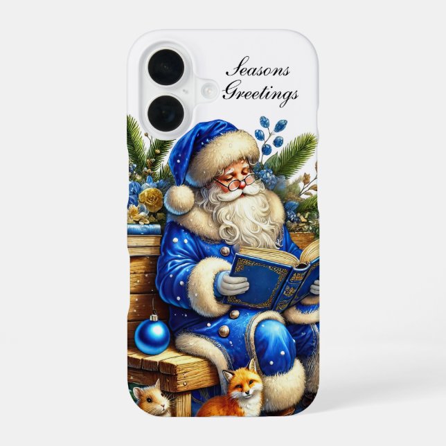 Festive blue Christmas Santa customisable  iPhone 16 Case (Back)