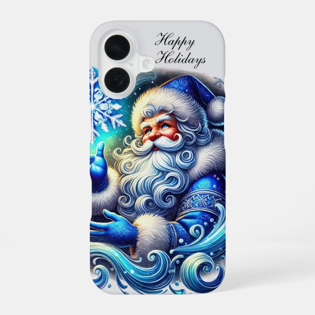Festive blue Christmas Santa customisable  iPhone 16 Case (Back)