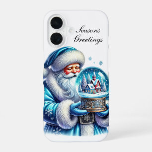 Festive blue Christmas Santa customisable iPhone 16 Case