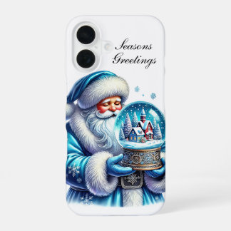 Festive blue Christmas Santa customisable iPhone 16 Case