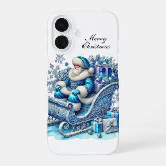 Festive blue Christmas Santa customisable  iPhone 16 Case