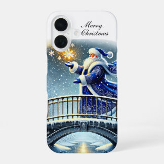 Festive blue Christmas Santa customisable iPhone 16 Case