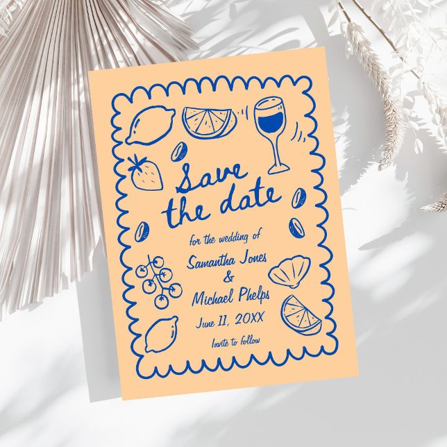 Festive Blue Coastal Wedding Save the Date (Festive Blue Coastal Wedding Save the Date)