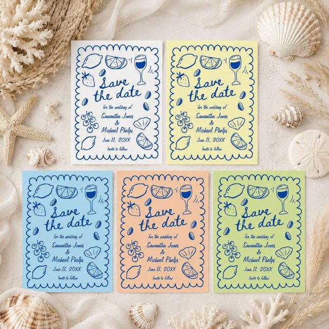 Festive Blue Coastal Wedding Save the Date (Coastal Wedding Save the Date)