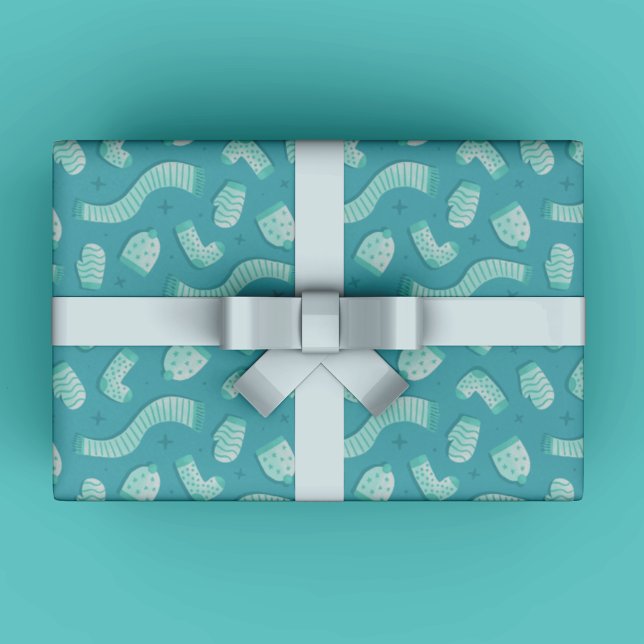 Festive Blue Holiday Pattern Christmas Wrapping Paper (Modern Winter Gift Wrapping Paper for Christmas in blue and teal colors.)