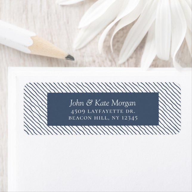 Festive Blue Holiday Stripes Return Address Label (Insitu)