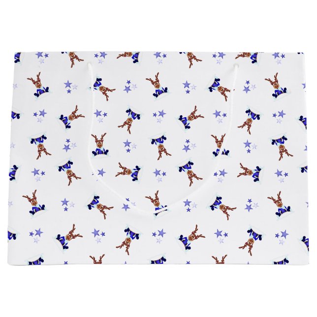 Festive Blue Kasky Christmas Reindeer Large Gift Bag (Front)