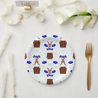 Festive Blue Kasky Christmas Reindeer Paper Plate