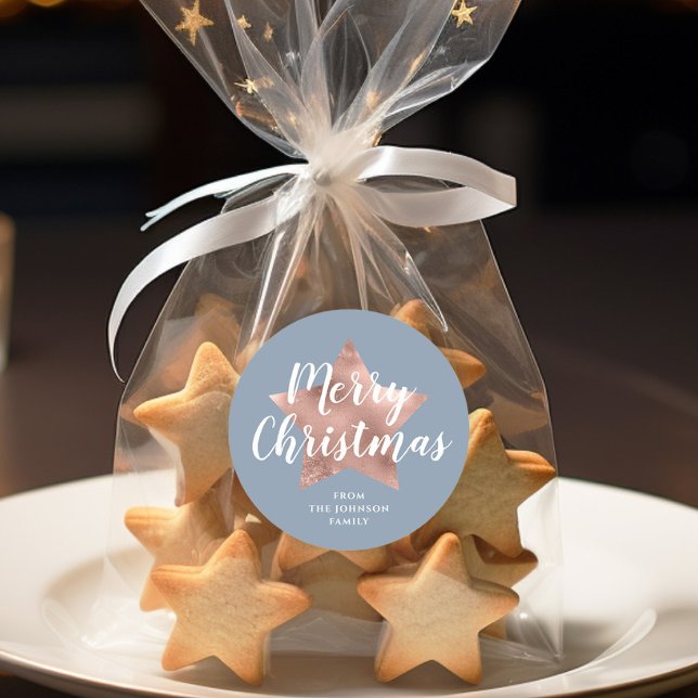 Festive Blue Merry Christmas Classic Round Sticker (Festive Blue Merry Christmas Classic Round Sticker)