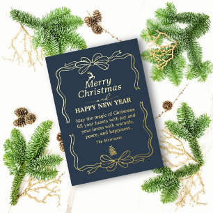 Festive Blue - Modern Bow Family Foil Holiday Card