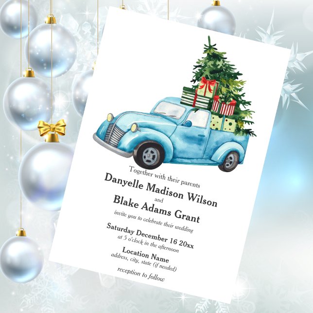 Festive Blue Truck Casual Christmas Invitation (Creator Uploaded)
