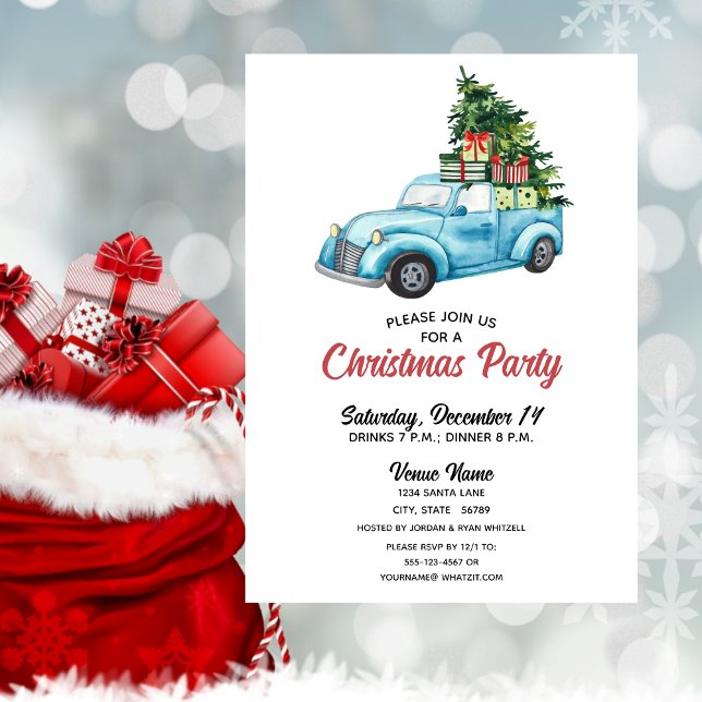 Festive Blue Truck Casual Christmas Party Invitation (Creator Uploaded)