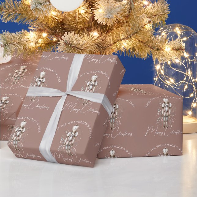 Festive Blush Pink Gold Nutcracker Christmas Dark Wrapping Paper (Holidays)