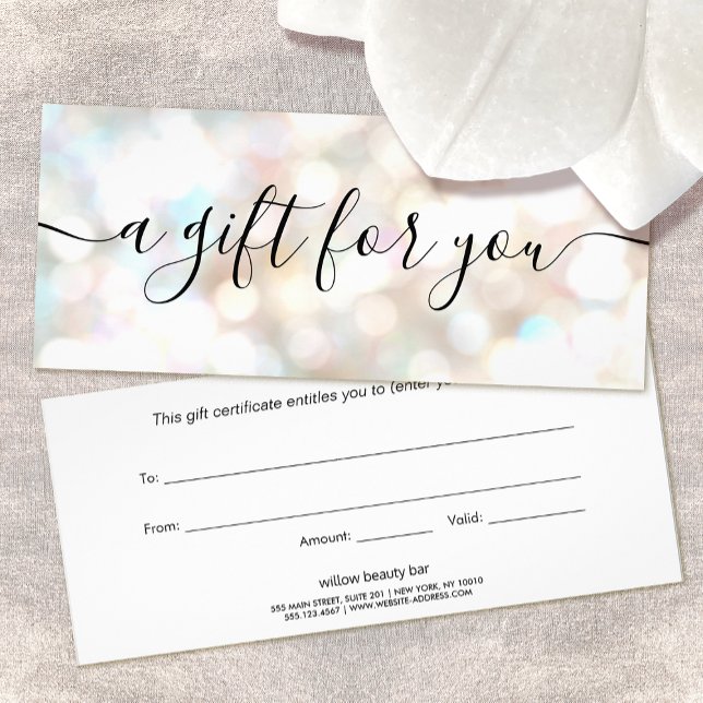 Festive Bokeh Glitter Script Gift Certificate (Creator Uploaded)