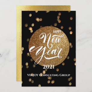 Festive Bokeh Gold Confetti Elegant Black Business Holiday Card