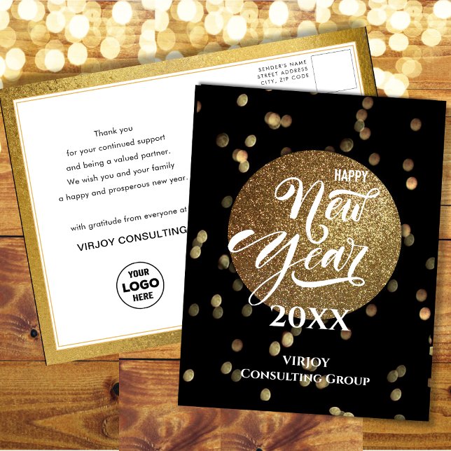 Festive Bokeh Gold Confetti Elegant Black Business Postcard (Creator Uploaded)