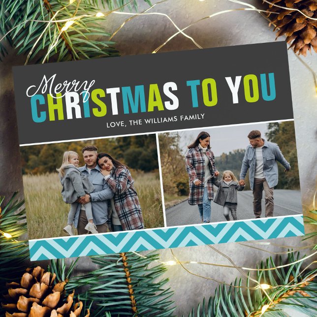 Festive Bold Colorful Letters Christmas Photo Holiday Card (Creator Uploaded)