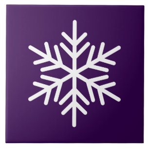 Festive Bold White Nordic Snowflake On Deep Purple Tile