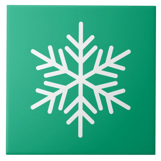 Festive Bold White Nordic Snowflake On Green Blue Tile (Front)