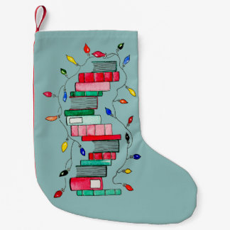 Festive Book Stack - Green Background Small Christmas Stocking