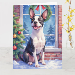 Festive Boston Terrier Christmas Art Card