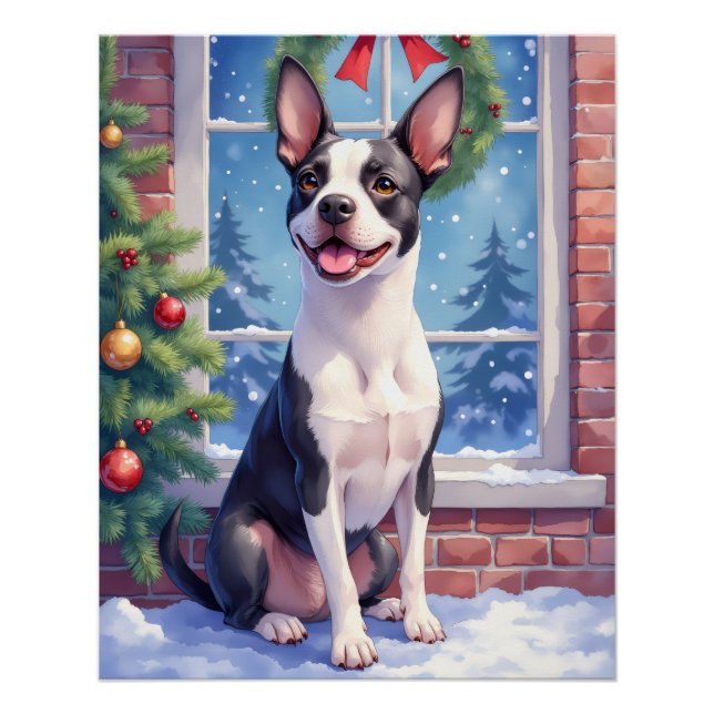 Festive Boston Terrier Christmas Art Poster (Front)
