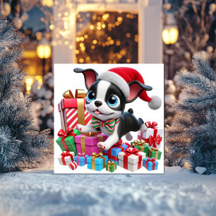 Festive Boston Terrier with Gifts Holiday Card