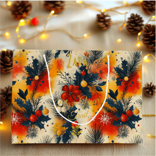 Festive Botanical Christmas Ornament Gift Bag 