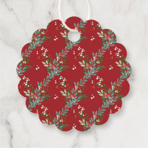 Festive Botanical Floral Christmas Traditional Red Favour Tags