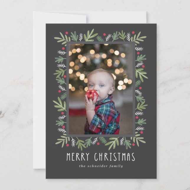 Festive Botanical Merry Christmas Photo Card (Front)