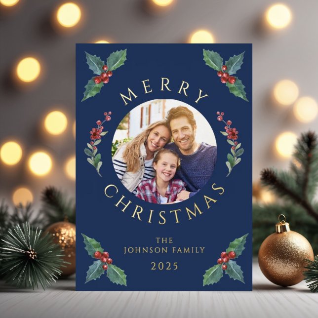 Festive Botanical Photo Christmas Foil (Festive Botanical Photo Christmas Foil Foil Holiday Card)