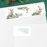 Festive Botanical White Christmas Return Address Wrap Around Label<br><div class="desc">Festive Botanical Floral Christmas Return Address wrap around label _____________________________ ***this design is part of a christmas holiday collection*** 🎄✨ Introducing my Festive Leafy Floral Christmas Collection in Traditional Reds for the holidays! Tradition Meets Nature's Elegance! ✨🎅 Unwrap the magic of the holidays with this collection, a fusion of time-honoured Christmas...</div>