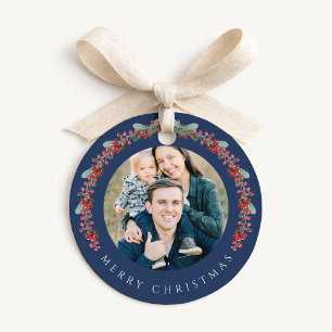 Festive Botanical Wreath Photo Christmas Favour Tags