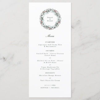 Festive botanical wreath Wedding Breakfast Menu