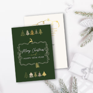 Festive Bow & Chic Trees Doodle Green Holiday Card